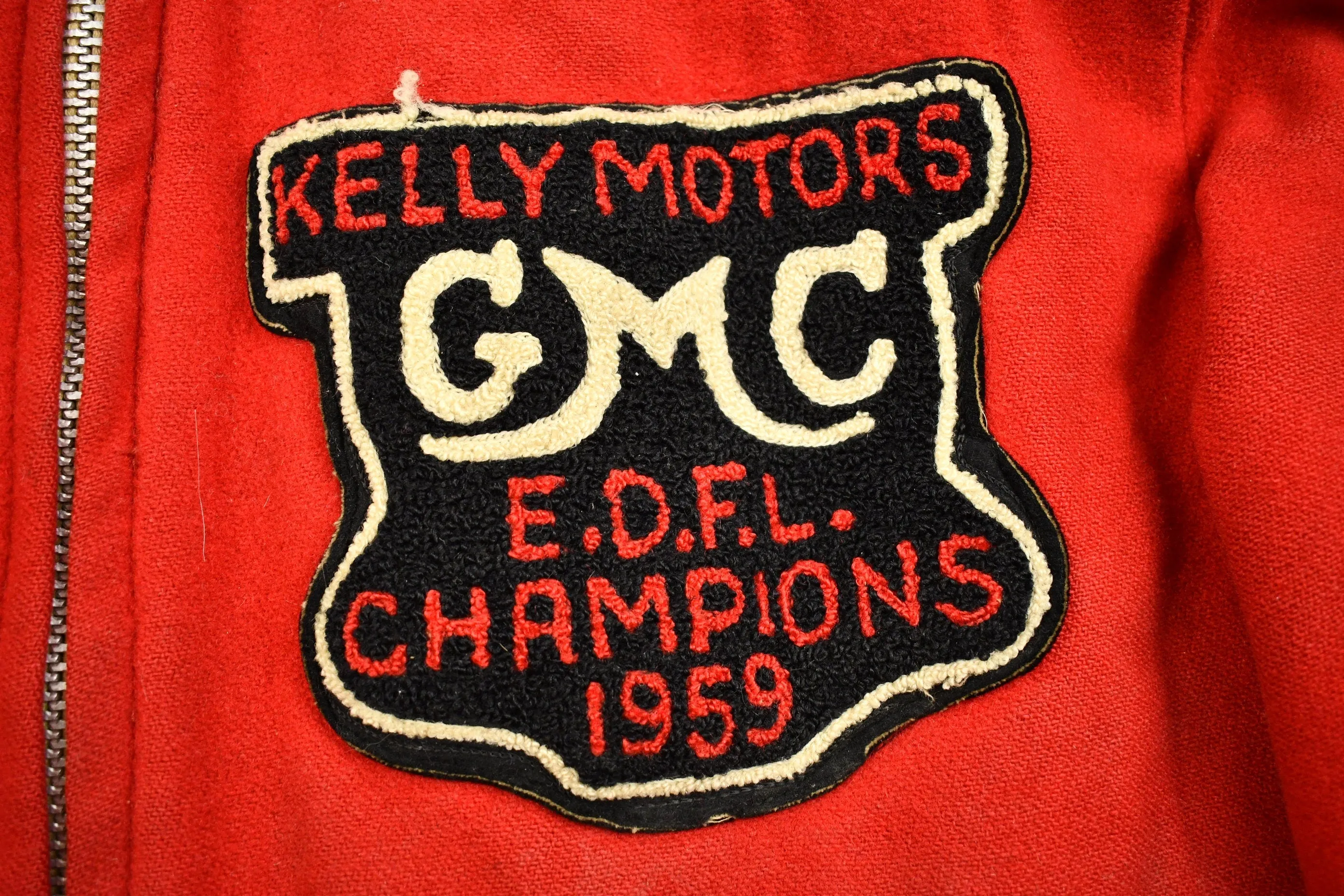 Vintage 1959 Kelly Motors GMC E.D.F.L Champions Red Wool Coat