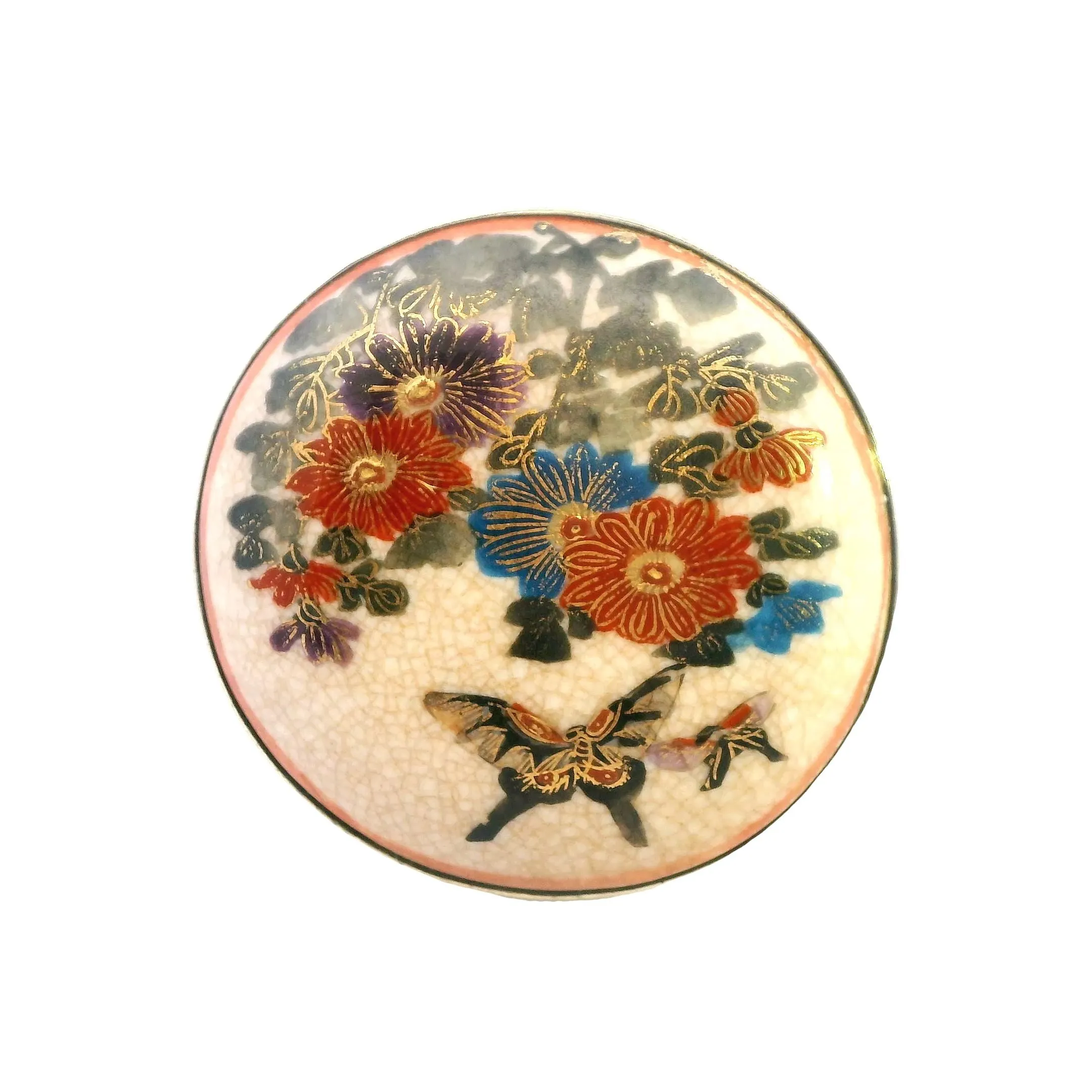 Vintage Elegance: Satsuma Gold-Plated Hand-Painted Porcelain Brooch