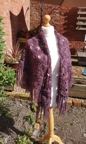 Virus shawl, soft chunky chenille yarn, amethyst shaded wrap,