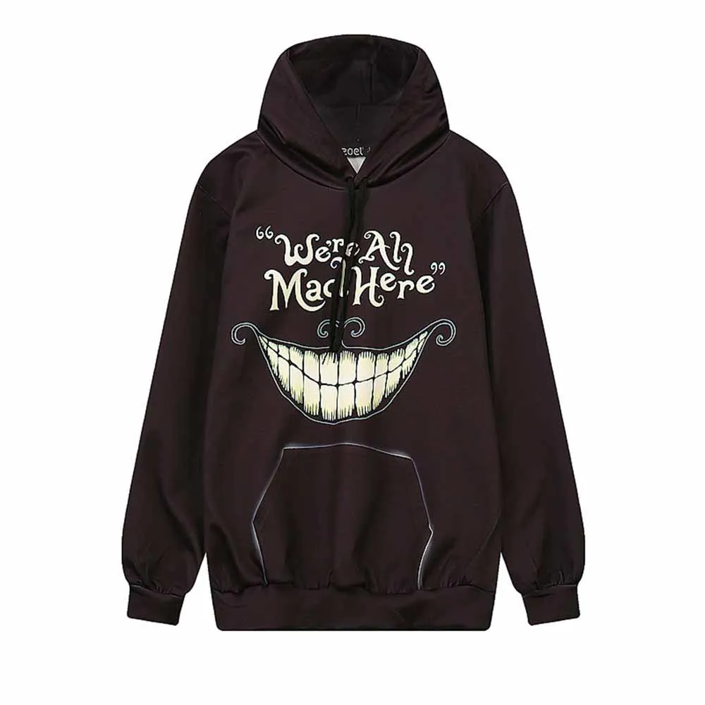 We're All Mad Here Grin Printed Hip Hop Loose Hoodies