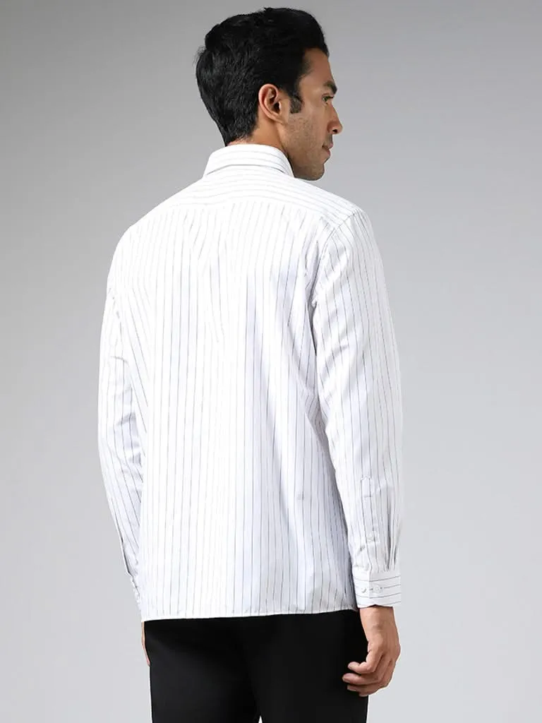 WES Formals White Striped Relaxed-Fit Shirt