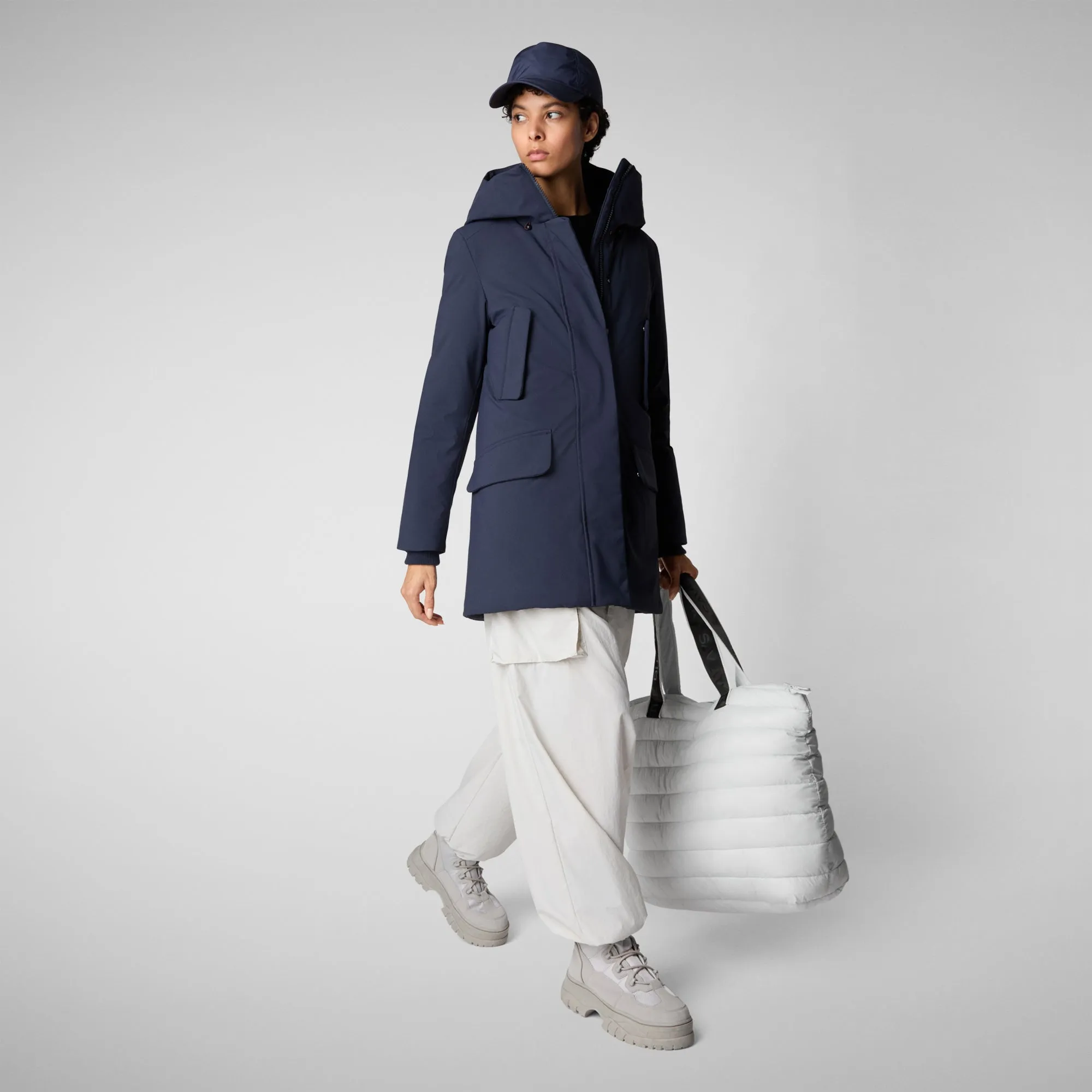 Women's hooded parka Soleil in navy blue