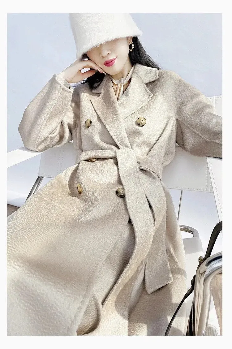 Women's Mid-Length Loose Wool 20% Cashmere Winter Coat