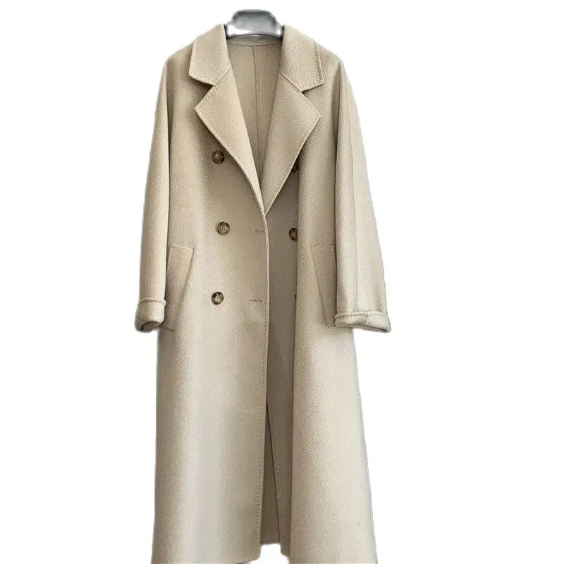 Women's Mid-Length Loose Wool 20% Cashmere Winter Coat