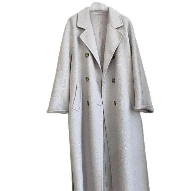 Women's Mid-Length Loose Wool 20% Cashmere Winter Coat