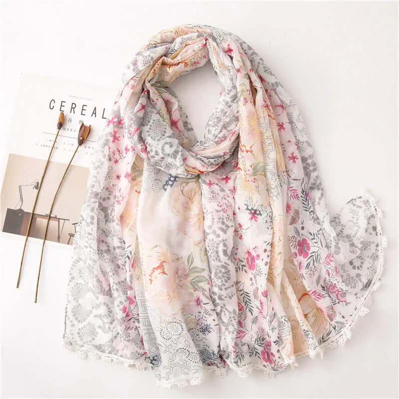 Women's Thin Voile Floral Lace Scarf