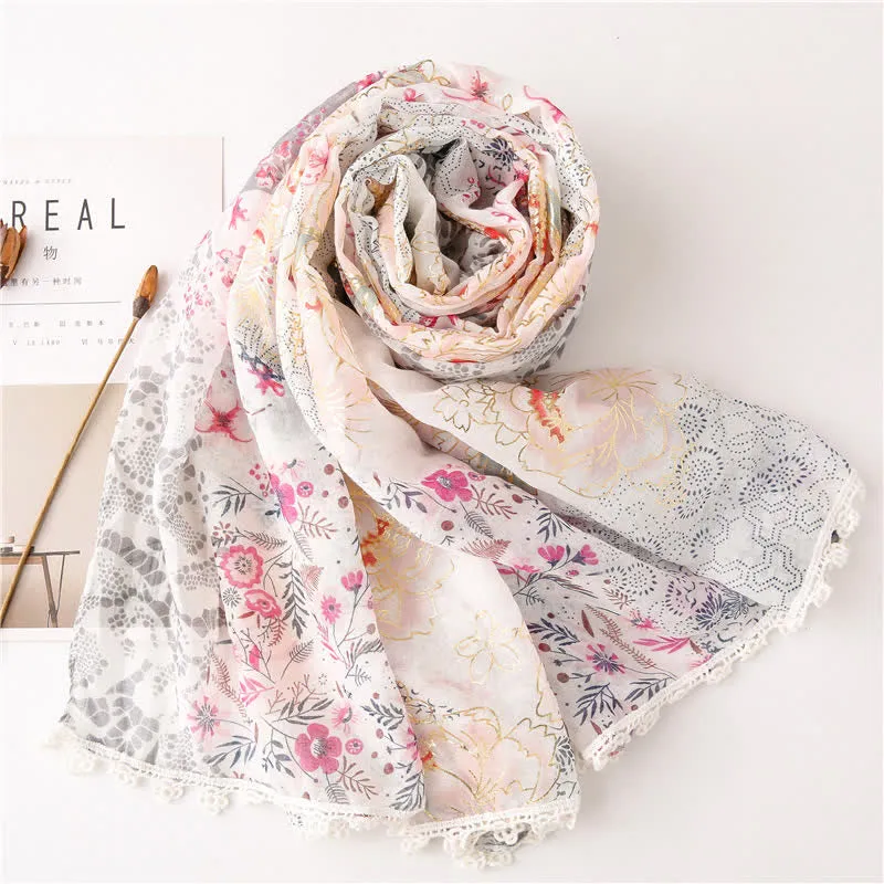 Women's Thin Voile Floral Lace Scarf