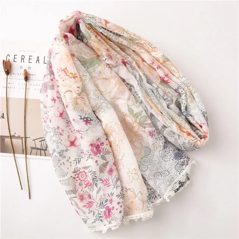 Women's Thin Voile Floral Lace Scarf