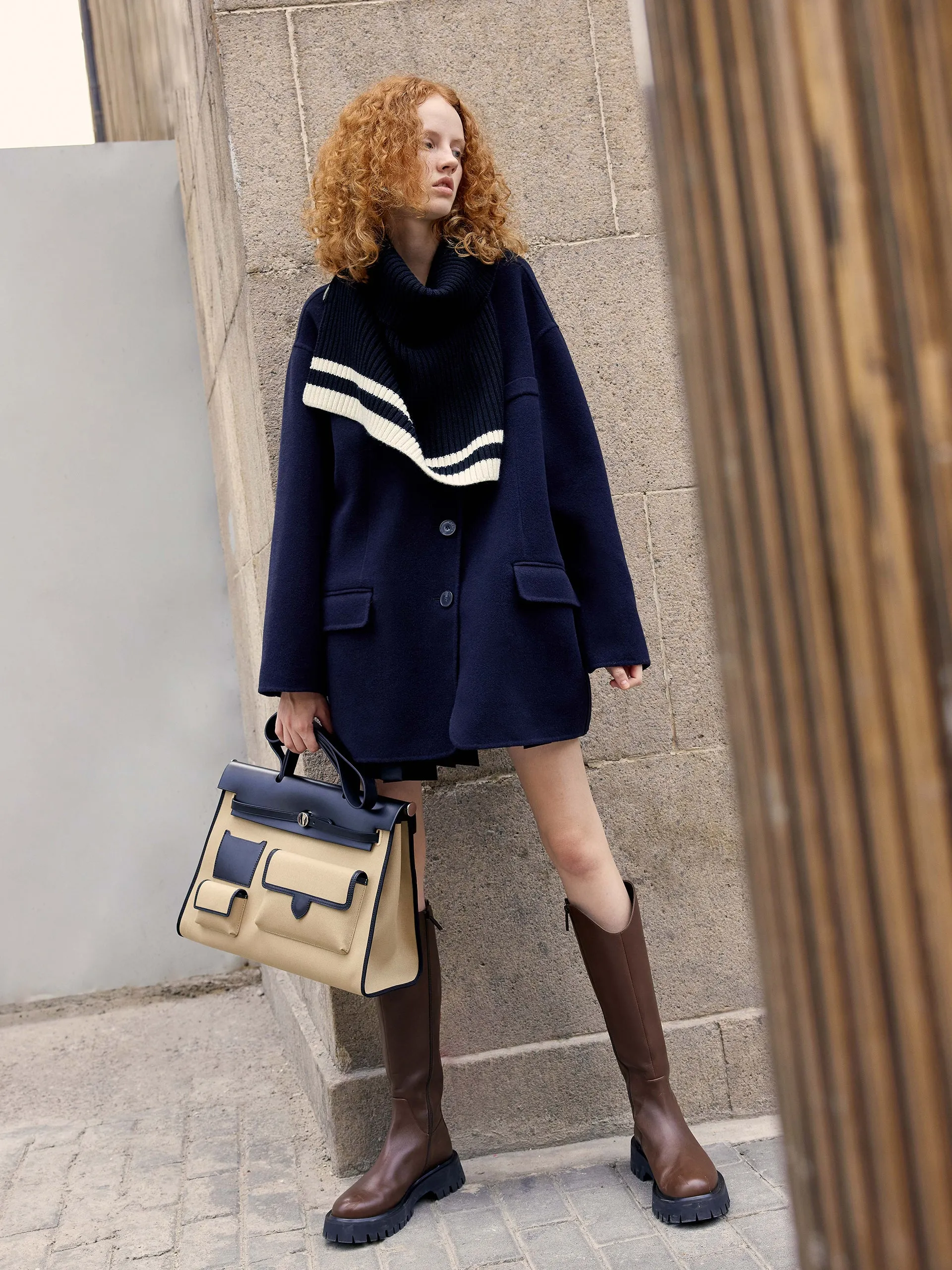 Wool Midi Coat with Scarf