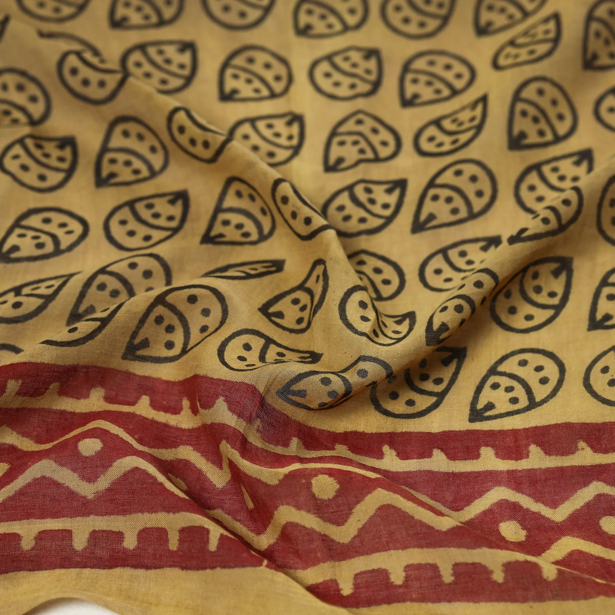 Yellow - Bagru Block Printed Mul Cotton Scarf