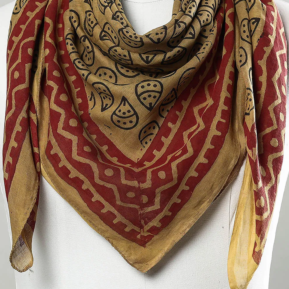 Yellow - Bagru Block Printed Mul Cotton Scarf