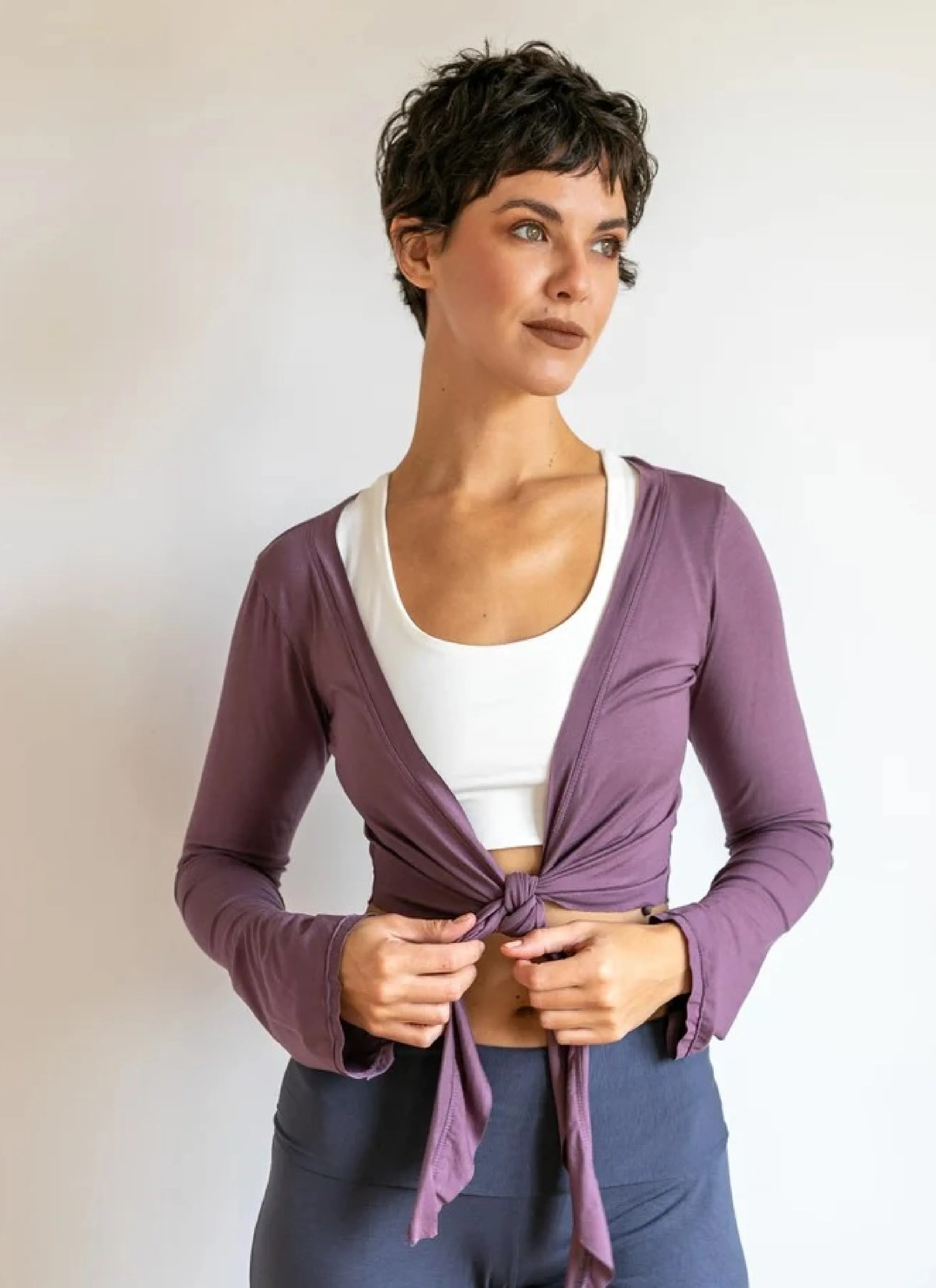 Yoga Wrap Ballet Jacket w/ Front Tie in Amethyst