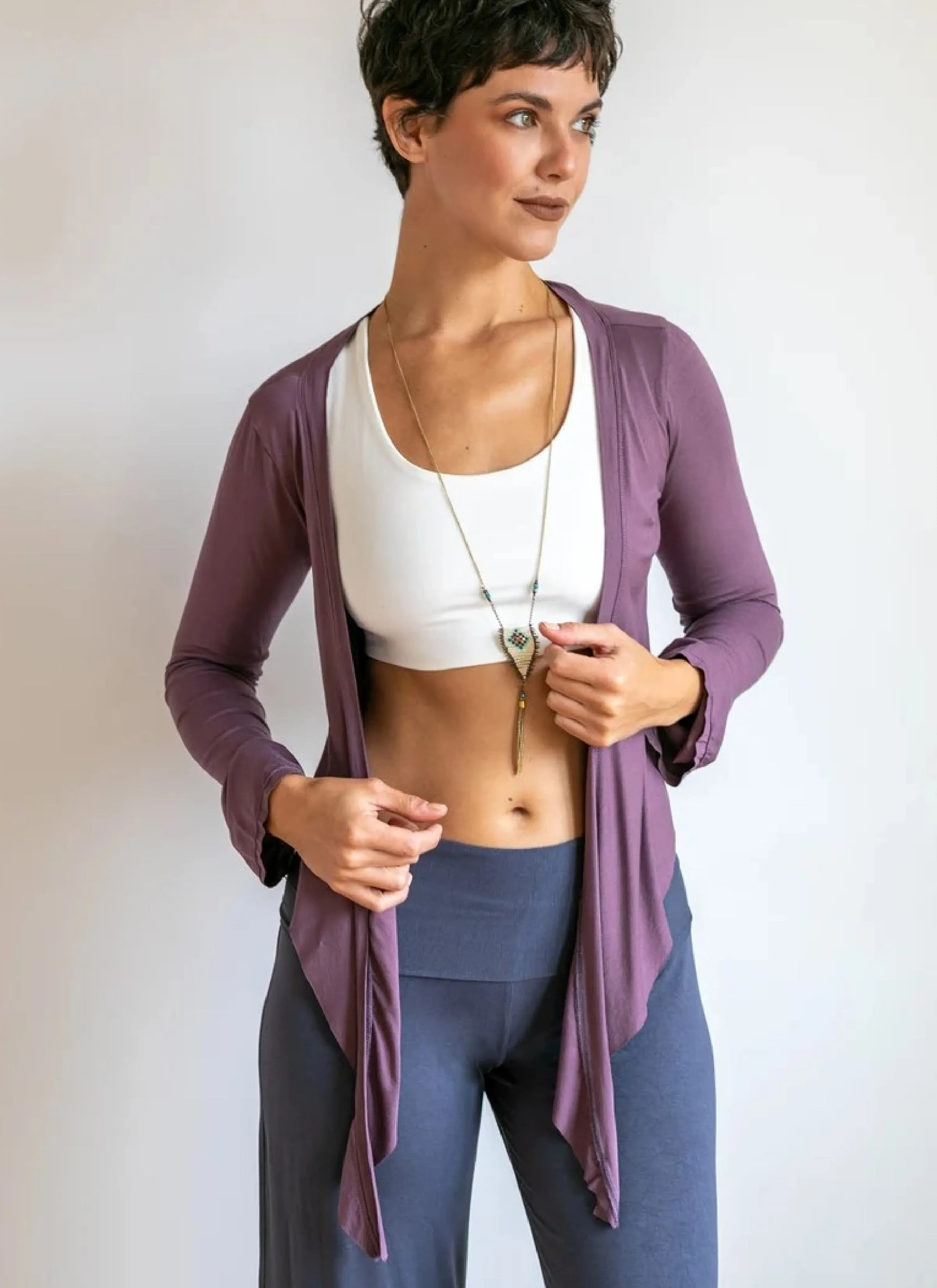 Yoga Wrap Ballet Jacket w/ Front Tie in Amethyst